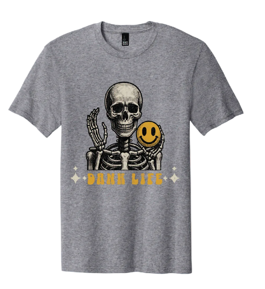 Brand NEW!! Dank Life Smiley Skull tee - Grey