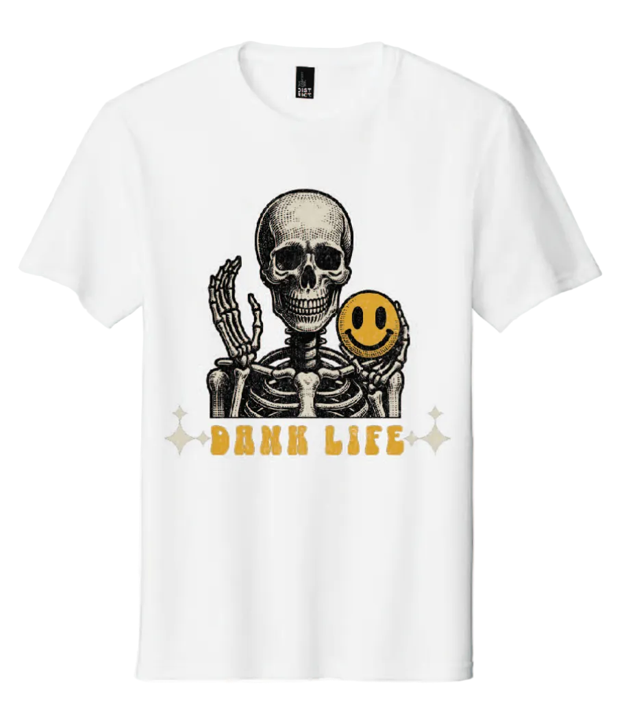Brand NEW!! Dank Life Smiley Skull tee - White